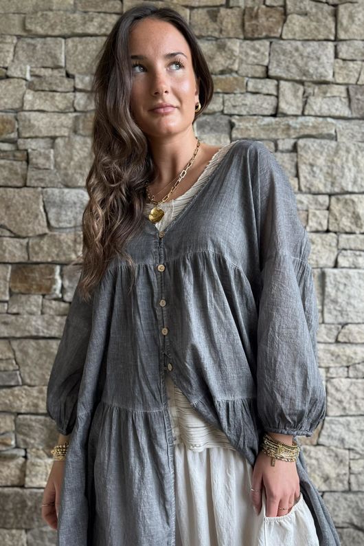 Lenni Cotton Midi Over Shirt Washed Charcoal /50=